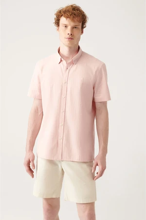 Avva Men's Pink Geometric Textured Short Sleeve Shirt