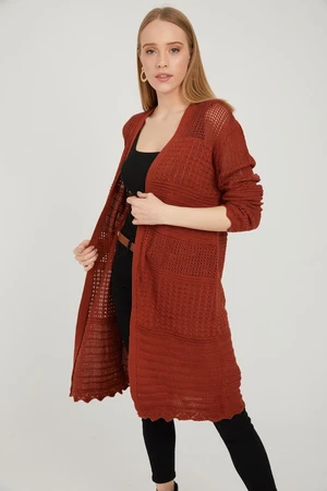 By Saygı Women's Cinnamon Openwork Cardigan