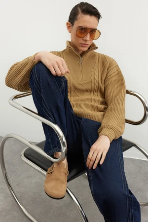 Trendyol Camel Standing Collar Knitwear Sweater