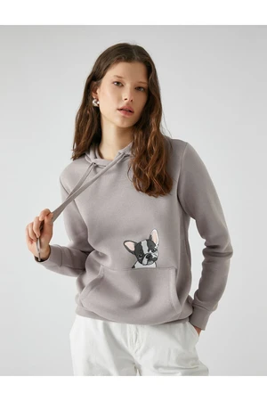 Koton Dog Print Hoodie & Sweatshirt Kangaroo With Pocket