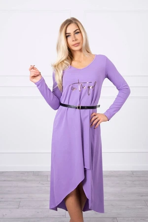 Dress with a decorative belt and the inscription purple