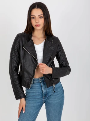 Black short quilted biker jacket