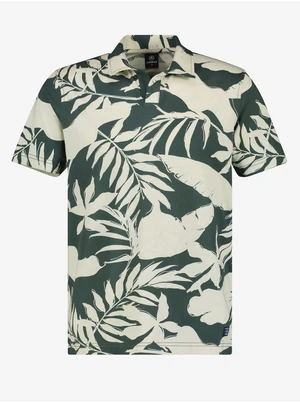 Cream-green men's flowered polo shirt LERROS - Men