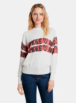 White women's sweater with inscriptions Desigual Amore Amore - Women