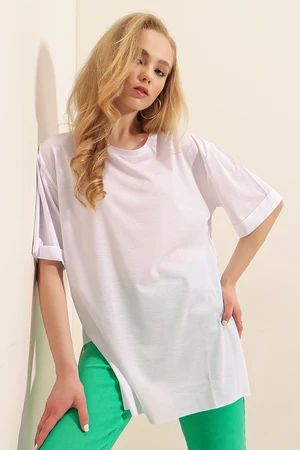 Bigdart 4123 Oversized T-Shirt with a slit - White