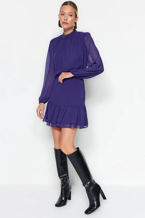 Trendyol Mini Chiffon Woven Woven Dress With Purple Flounce Skirt