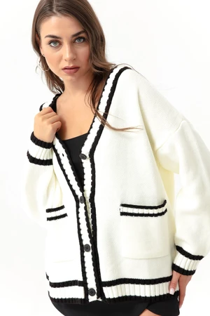 Lafaba Women's White Button Detailed Knitwear Cardigan