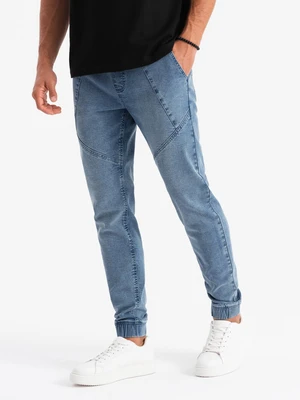 Ombre Men's denim joggers with asymmetrical stitching - blue