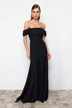 Trendyol Black Body-Sitting Carmen Collar Woven Elegant Evening Dress & Graduation Dress