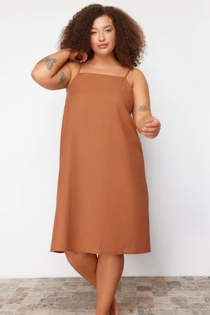 Trendyol Curve Brown Strappy Woven Nightgown