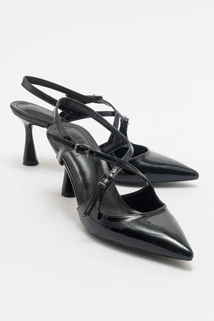 LuviShoes COJE Black Patent Leather Women's Pointed Toe Thin Heel Shoes