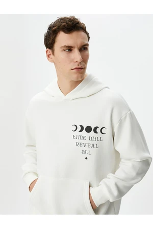 Koton Oversize Hoodie with Printed Slogan on the Back and Kangaroo Pocket