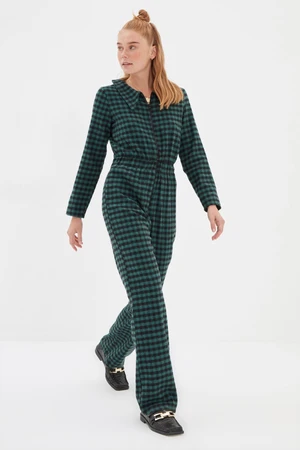 Trendyol Green Checkered Zipper Jumpsuit