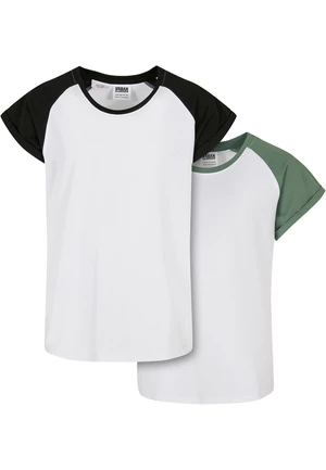 Girls' Contrasting Raglan T-Shirt 2-Pack White/Saliva + White/Black