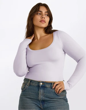 Organic Basics Everyday Scoop Neck Long Sleeve Tee Soft Lilac S