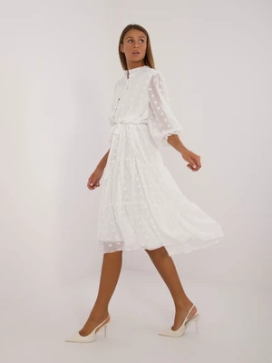 White midi cocktail dress with tie belt