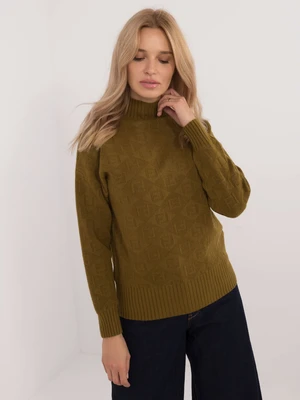 Olive sweater with turtleneck and cuffs