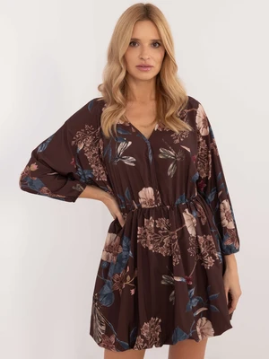 Brown mini dress with a floral print