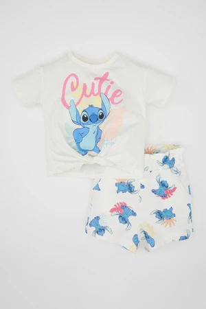 DEFACTO Baby Girl Disney Lilo & Stitch Short Sleeve T-shirt Shorts 2-Piece Set