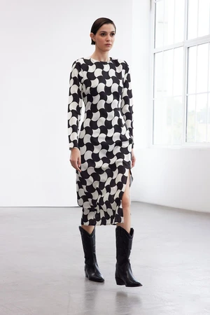 Trendyol Limited Edition Black Geometric Patterned Straight Cut Midi Woven Dress