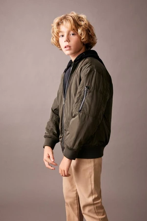 DEFACTO Boys' Double Sided Removable Hooded College Collar Bomber Coat