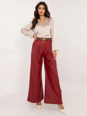 Dark red women's trousers made of eco-leather with insulation