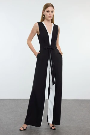 Trendyol Black-White Belt Detailed Jumpsuit