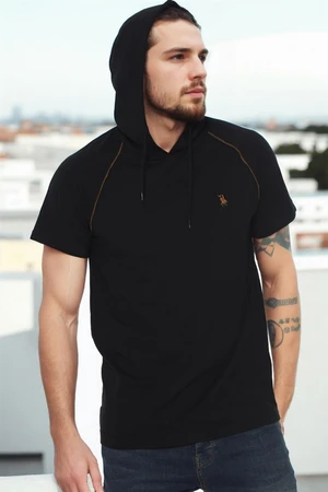 T8570 DEWBERRY HOODED MEN'S T-SHIRT-DARK BLACK