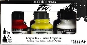 Daler Rowney FW Cardboard Box Starter Set Juego de tintas acrílicas. 6 x 29,5 ml