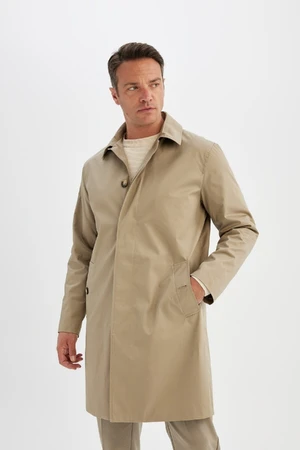 DEFACTO Men's Beige Windproof Regular Fit Regular Cut Shirt Collar Buttoned Double Pocket Trench Coat