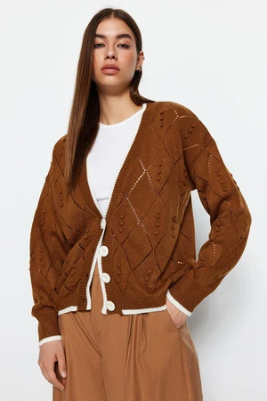 Trendyol Brown Openwork/Perforated Knitwear Cardigan