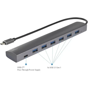 Renkforce  6 + 1 port #####USB 3.1 Gen 1-Hub s prúdovou prípojkou Pass-Through, s hliníkovým krytom strieborná