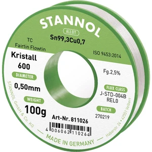 Stannol Kristall 600 Fairtin spájkovací cín bez olova bez olova Sn99,3Cu0,7 100 g 0.5 mm