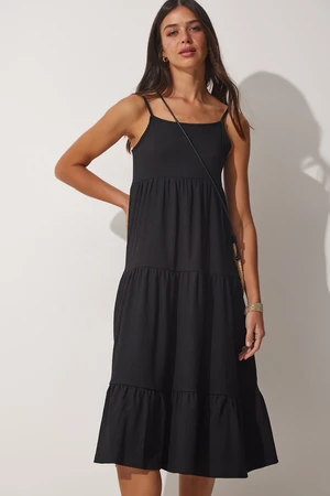 Happiness İstanbul Women's Black Strapless Ruffle Summer Knitted Dress