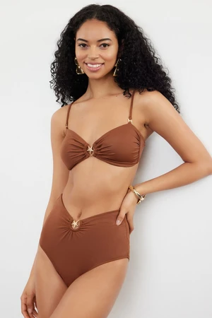 Trendyol Brown Strapless Premium Accessories Bikini Top