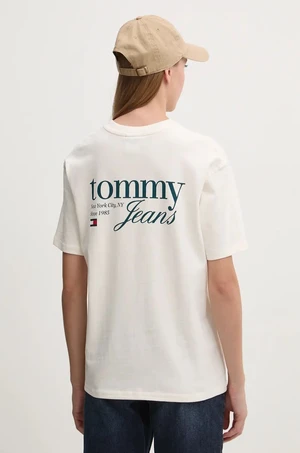 Bavlnené tričko Tommy Jeans dámske, béžová farba, DW0DW18786