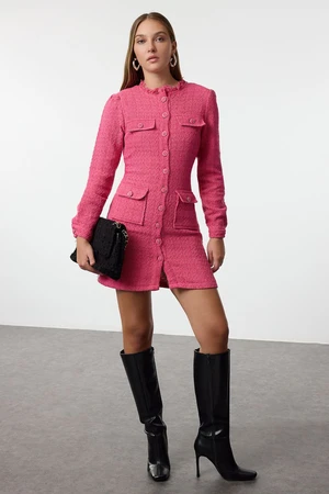 Trendyol Pink Straight Cut Tweed Jacket Woven Dress