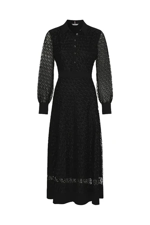 Tommy Hilfiger Dress - MESH EMB F&amp;F MAXI DRESS LS black