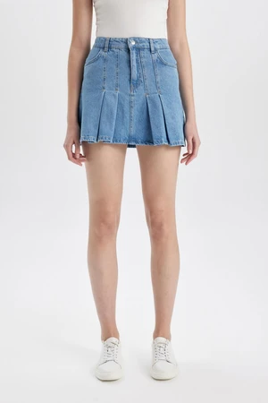 DEFACTO Fashion Fit Pleated Jean Mini Skirt