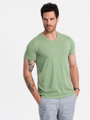 Ombre BASIC men's cotton classic tee with v-neck - green