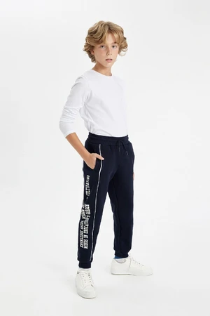 DEFACTO Boy Navy Blue Printed Elastic Waist Leg Pocket Thick Jogger Sweatpants