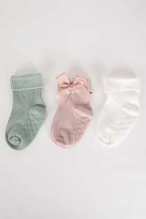 DEFACTO Baby Girl Non-Slip Sole 3-Pack Cotton Long Socks