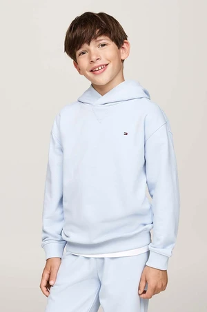 Dětská mikina Tommy Hilfiger modrá barva, s kapucí, hladká, KS0KS00579