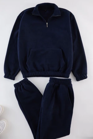 Trendyol Navy Blue Oversize/Wide Cut Basic Tracksuit Set