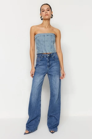 Trendyol Dark Blue High Waist Wide Leg Jeans