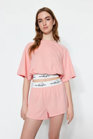 Trendyol Light Pink Cotton Elastic Detailed T-shirt-Shorts Knitted Pajama Set