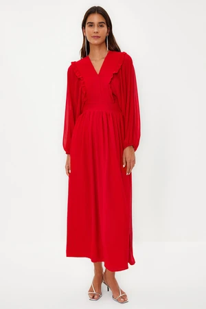 Trendyol Red Minimal Patterned Chiffon Lined Woven Dress