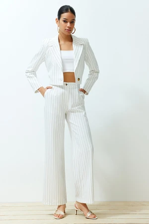 Trendyol Ecru Wide Leg/Wide Leg Striped Woven Trousers