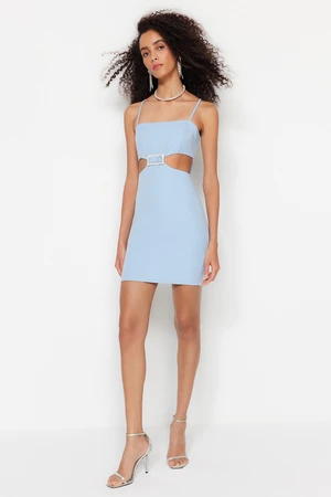 Trendyol Light Blue Shiny Stone Window/Cut Out Detailed Evening Dress