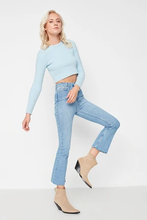 Trendyol Blue High Waist Cut-Off Crop Flare Jeans